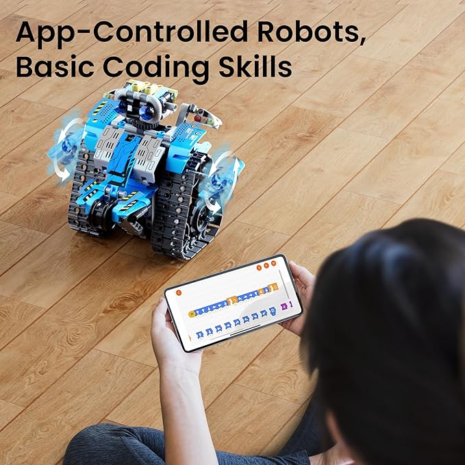Sillbird Building Robot Kit with Remote Control STEM Gift for Boys Age 8-12 | Coding Robotic Toys, Educational Birthday Presents, App-Controlled, Build 5in1 Models, Rechargeable Blue Bot Set, 488 Pieces - Image 4