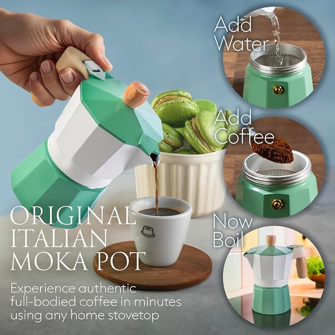 Mixpresso 3 Cup Moka Pot Stovetop Espresso Maker, Italian Cuban Coffee Pot | 5oz aluminum Italian coffee maker for gas and electric stovetops, small design for traditional espresso-style coffee at home - Image 4