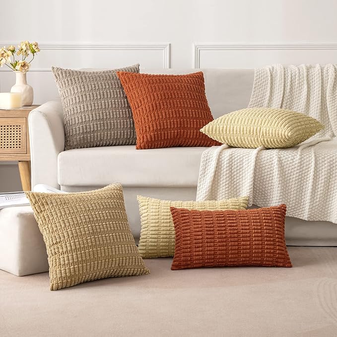 MIULEE Pack of 2 Corduroy Decorative Throw Pillow Covers 18x18 Inch Soft Boho Striped Pillow Covers Modern Farmhouse Home Decor for Sofa Living Room Couch Bed Khaki - Image 4