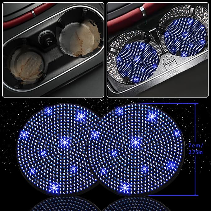 NBTEPEM 27 PCs Blue Bling Car Accessories Set for Women, Steering Wheel Covers Universal Fit 15 Inch, Bling License Plate Frame, Bling Phone Holder, Bling Car Coasters (Blue Diamond) - Image 7