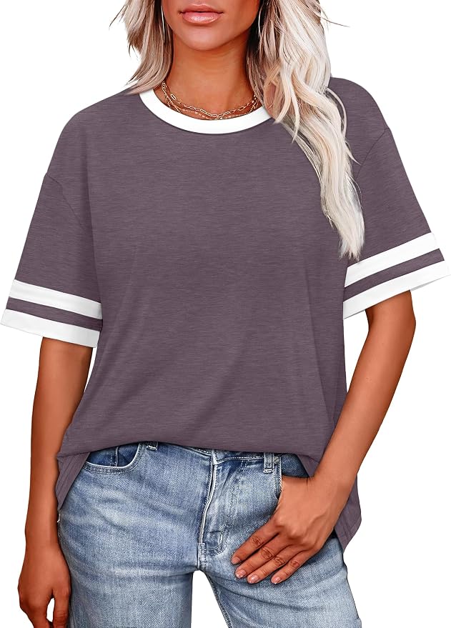 WIHOLL Womens T Shirts Loose Fit Short Sleeve Tees Crew Neck Color Block Summer Tops 2026 Fashion - Image 2