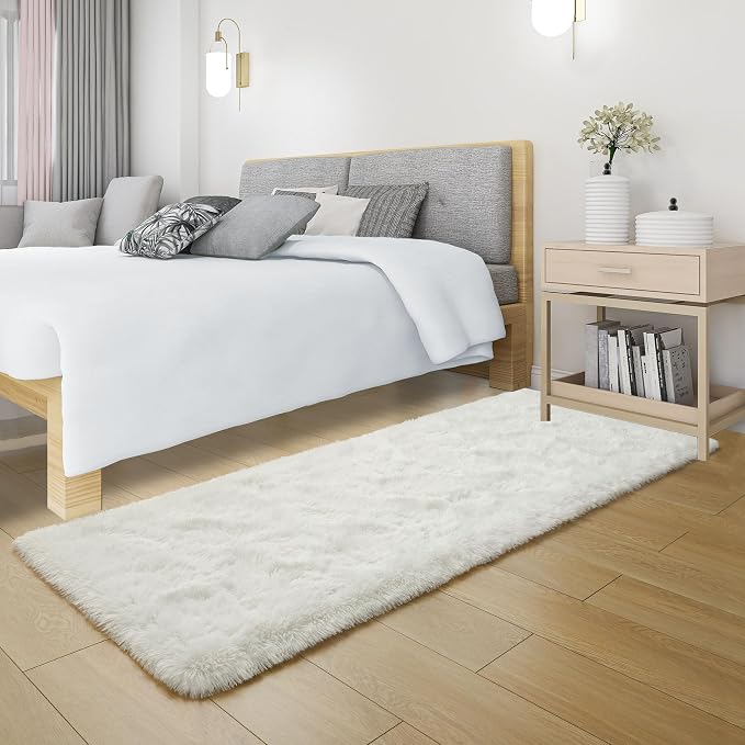 Tepook Soft Runner Rugs for Bedroom 2x6 ft with Rubber Backing, Cream Fluffy Rugs for Living Room, Shag Bedside Rug Fuzzy Plush Carpet for Room, Area Rug for Dorm Nursery Hallway Indoor Home Decor - Image 4