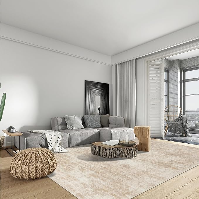 10x14 Area Rugs Washable Rug: Modern Abstract Living Room Rug Soft Anti-Skid Thin Carpet Indoor Floor Non-Shedding Carpets for Bedroom Dining Room Farmhouse Nursery Home Office Beige - Image 3