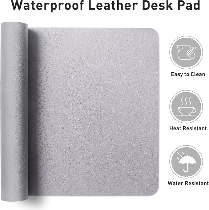 Aothia Faux Leather Desk Mat - Non-Slip PU Leather Desk Blotter, Waterproof Writing Surface, Large Desk Pad for Office & Home (Smoky Lavender, 55" x 17") - Image 7