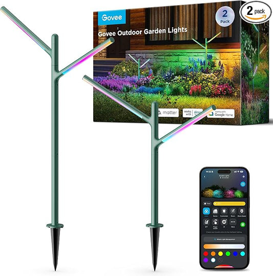 Govee Outdoor Garden Lights, 2 Pack, RGBWWIC, IP66 Waterproof | 16 Million Colors, 64 Scenes for Outdoor Decor, Patio, Landscape Lighting, Compatible with Alexa, Google Assistant, Matter by Unknown