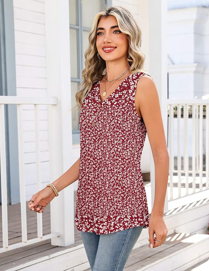 Zeagoo Tank Tops for Women 2026 Summer Top Henley Shirts Dressy Casual Loose Fit V-Neck Button Down Sleeveless Tshirt Blouse - Image 4