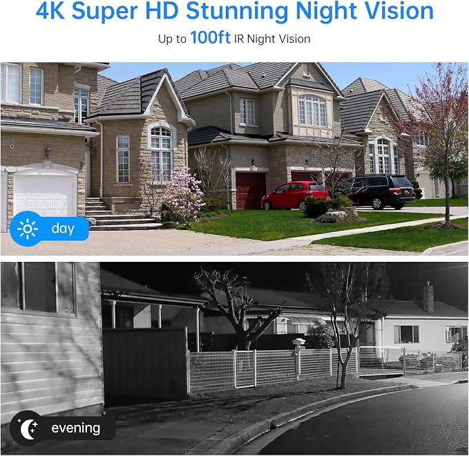 4K Security Camera System, 4pcs 2K PoE Wired Turret Cameras with Human Detection and 2 Way Talk, Color Night Vision, 8MP 4CH NVR with 1TB Hard Drive for 24/7 Local Recording, No Subscription (4 CAM) - Image 7