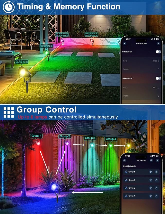 Spot Lights Outdoor, Smart RGBW LED Color Changing Landscape Lighting with APP and Remote Control, Music Mode, DIY Scenes, Timing, IP65 Waterproof Spotlight Plug in for Yard Garden, 4 Pack - Image 6