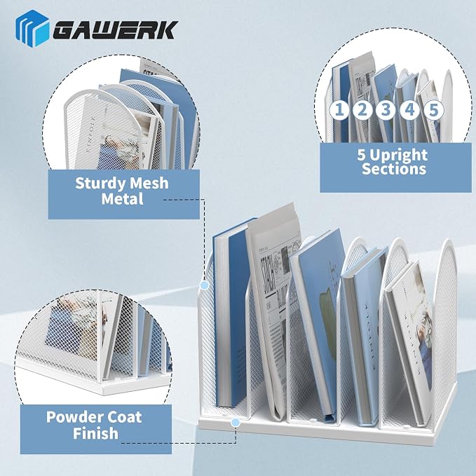Gawerk 5-Section Vertical Desktop Organizer, 6-Section Mesh File Folder Stand Sorter for Office Home Classroom Organization - Image 3