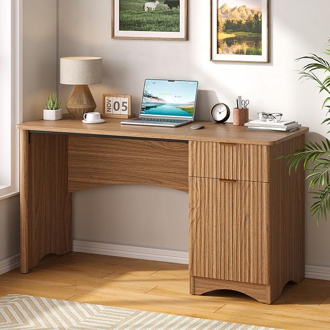 Bestier Computer Desk with Drawer, 47 inch Office Desk with Storage Cabinet, Modern Wood Desk Adjustable Shelves for Home Office Bedroom Study, Brown Oak - Image 7