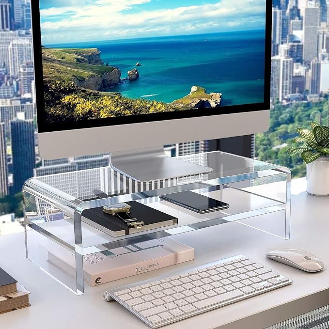 Egchi Acrylic Monitor Stand,2 Tiers Computer Monitor Riser(18x8x5.5 inches),Computer Stand/Monitor Riser for Office,School,Home,Laptop Stand Desktop Stand for Keyboard Storage&Printer TV Screen - Image 3