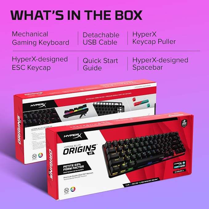 HyperX Alloy Origins 65 - Mechanical Gaming Keyboard – Compact 65% Form Factor - Tactile Aqua Switch - Double Shot PBT Keycaps - RGB LED Backlit - NGENUITY Software Compatible - Image 10