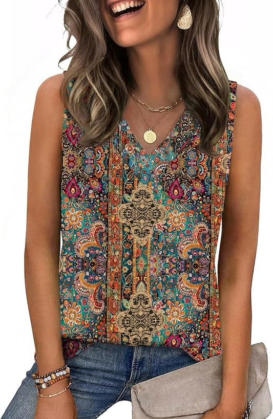 Zeagoo Tank Top for Women V Neck Loose Fit Sleeveless Summer Tops Business Casual Outfits Dressy Blouses Shirts by Zeagoo