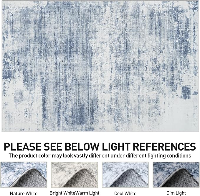9x12 Area Rugs Washable Rug: Modern Abstract Living Room Rug Soft Anti-Skid Thin Carpet Indoor Floor Non-Shedding Carpets for Bedroom Dining Room Farmhouse Nursery Home Office Blue White - Image 7