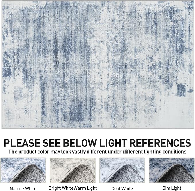 8x10 Area Rugs Washable Rug: Modern Abstract Living Room Rug Soft Anti-Skid Thin Carpet Indoor Floor Non-Shedding Carpets for Bedroom Dining Room Farmhouse Nursery Home Office Blue White - Image 6