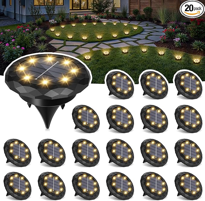 SOLPEX Mini Solar Ground Lights, 20 Pack Pathway Solar Lights Outdoor Waterproof, Garden Lights for Driveway Walkway Yard Landscape (Warm White) by Solpex