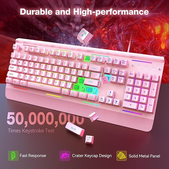 TECKNET Wired Gaming Keyboard, RGB Backlit Keyboard with Metal Panel Design | 15-Zone RGB Illumination, Whisper Quiet Design, IP32 Water Resistance, 25 Anti-ghosting Keys, Ergonomic Design - Image 4