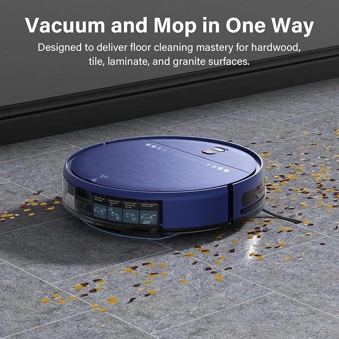 Robot Vacuum and Mop for Pet Hair, 2-in-1 Robot Vacuum Cleaner for Hard Floors&Carpets with 2.87'' Slim Design, Wi-Fi/App/Voice Control, 3D Obstacle Avoidance & Self-Charging - Image 2