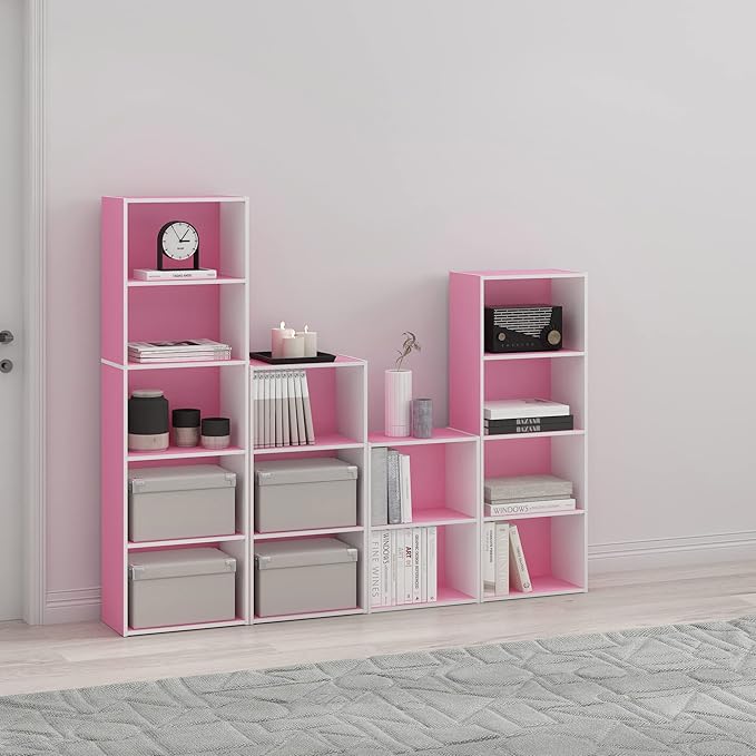 Furinno Luder 3-Tier Open Shelf Bookcase, Pink/White - Image 2