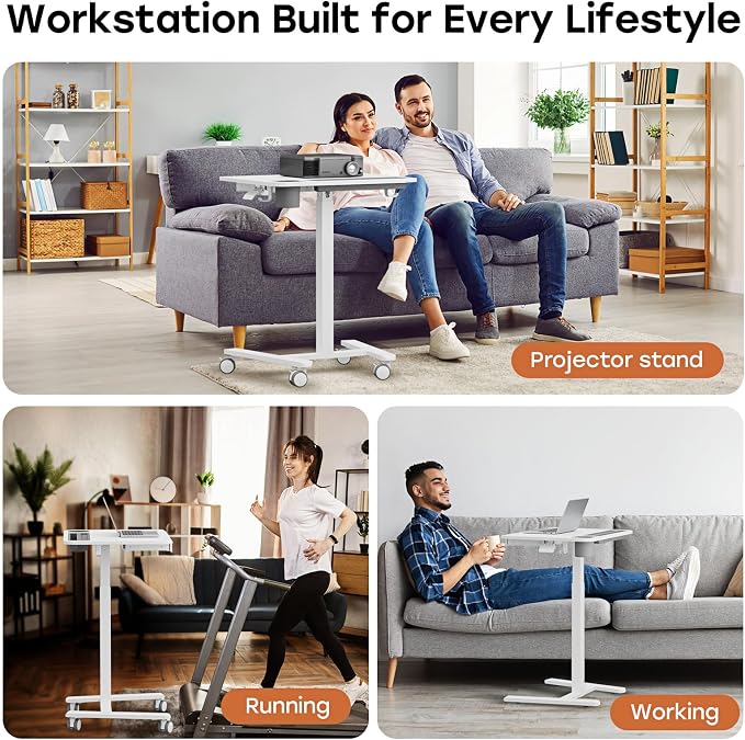 Small Mobile Standing Desk with Drawer, 23.6" x 19.7" Top | Height Adjustable Rolling Teacher Desk with Cup Holder and Hooks, Portable Workstation on Wheels for Classroom & Study, White - Image 9