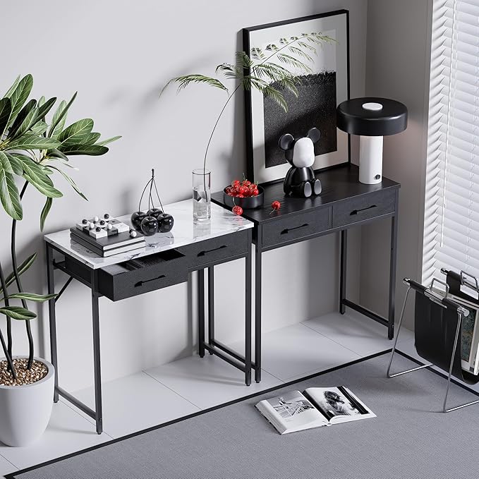 Pamray 32 Inch Small Computer Desk with 2 Drawers for Bedroom Study Writing Home Office Table for Small Spaces Grey - Image 4
