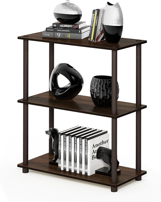 Furinno TURN-N-TUBE Storage Shelves, 3-Tier Book Shelf, Corner Shelf, Toolless Open Shelves, for Organization and Storage, Living Room, Garage, Home Office, Walnut - Image 5