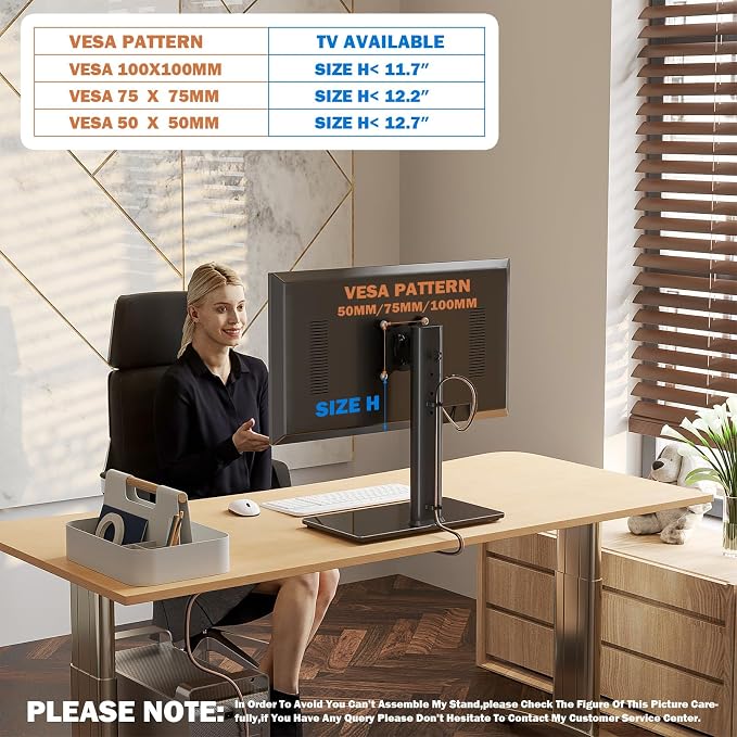 Single LCD Computer Monitor Free-Standing Desk Stand Mount Riser for 13 inch to 32 inch screen with Swivel, Height Adjustable, Rotation, Vesa Base Stand Holds One (1) Screen up to 77Lbs(HT05B-001)) - Image 9