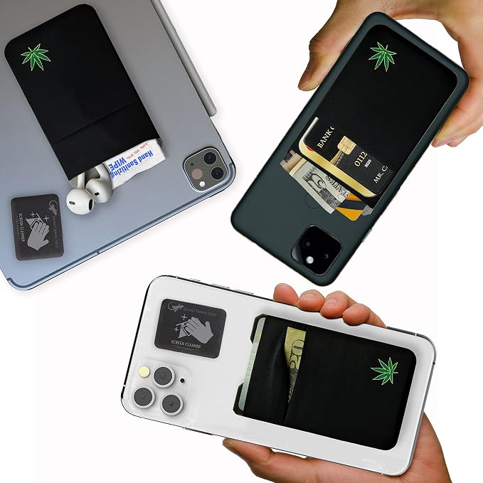 Gecko Travel Tech Double Pocket - Adhesive Card Holder - Cell Phone Pouch - Stick on Spandex Pocket - Carry Credit Cards and Cash (Weed) - Image 2
