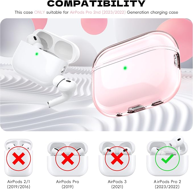 for Airpods Pro 2 Case Cover, Compatible with Airpods Pro Case 2nd Gen USB C Charging Port, Clear Soft Transparent Military Grade Shockproof Case, Clear Pink - Image 5