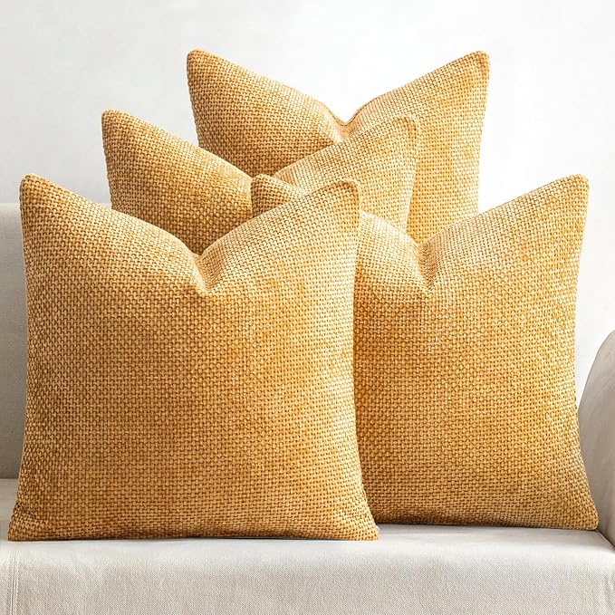 MIULEE Pack of 4 Couch Throw Pillow Covers 20x20 Inch Gold Soft Decorative Chenille Pillow Covers Farmhouse Accent Cushion Covers for Boho Spring Home Decor Sofa Bedroom Living Room by MIULEE