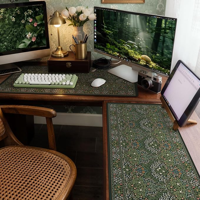 iCasso Retro Mouse Pad, Desk Pad Mat, Full Desk Large Mousepad, Green | 35.4x15.7in Anti-Slip Smooth Surface XXL Computer Pad with Stitched Edges for Home Office Organizer - Image 8