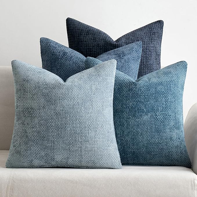 MIULEE Pack of 4 Couch Throw Pillow Covers 24x24 Inch Neutral Blue Soft Decorative Chenille Pillow Covers Farmhouse Accent Cushion Covers for Boho Western Spring Coastal Decor Sofa Bed Living Room by MIULEE