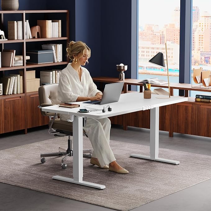 Huuger Electric Standing Desk with Power Outlets and USB-C Port, 55 X 24 Inch Height Adjustable Desk, Sit Stand Desk for Home Office, Computer & Gaming Desk with 4 Presets, Stable Steel Frame, White - Image 8