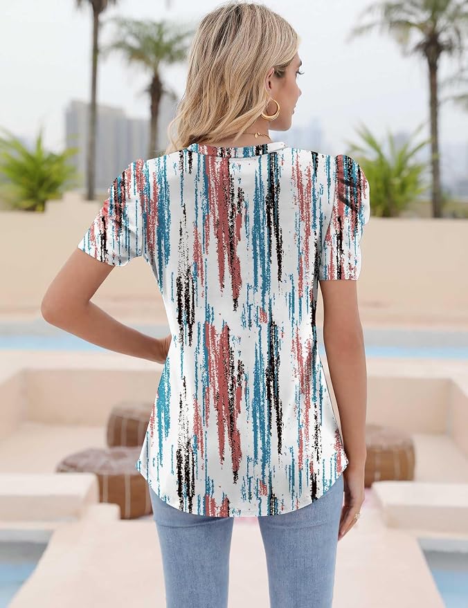 Ivicoer Puff Short Sleeve Shirt for Women Eyelet Tops Summer Crewneck Blouse Loose Fit S-XXL - Image 5
