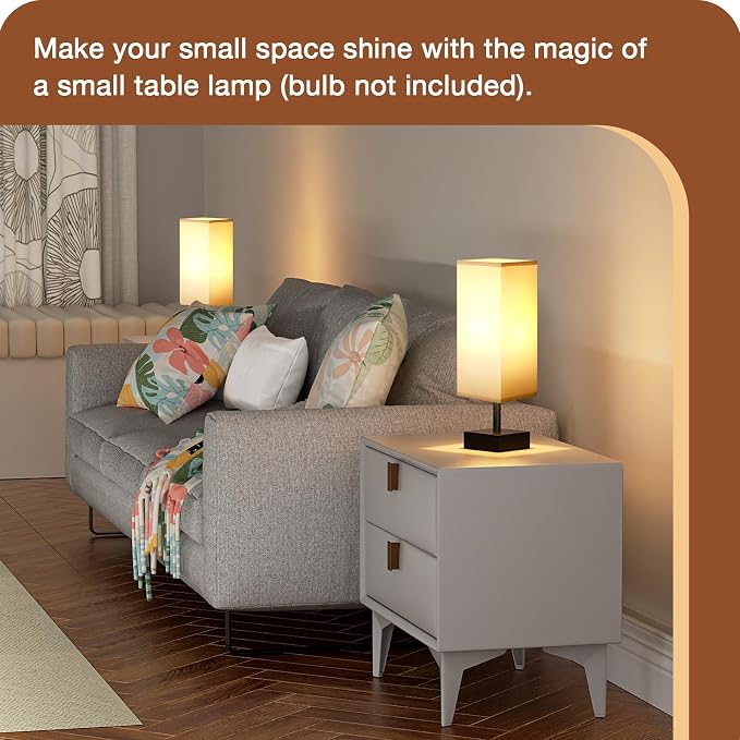 aooshine Small Bedside Table Lamp for Bedroom - Square Grey Fabric Shade | Inline Rocker Switch, Corded Electric, Bulb Not Included, 12.8" Mini Table Lamp for Nightstand, Desk, Dorm, Office - Image 4