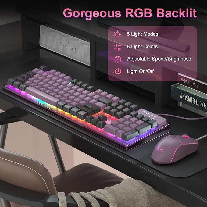 Gaming Keyboard and Mouse Combo, K1 RGB LED Backlit Keyboard with 104 Key Computer PC Gaming Keyboard for PC/Laptop (Blackcurrant) - Image 3