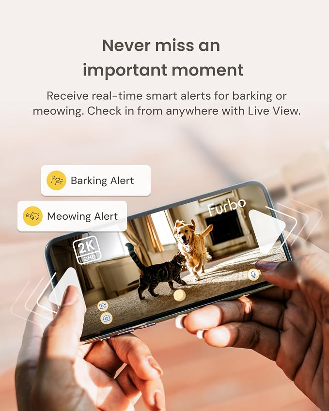 Furbo Mini 360° 2K QHD Pet Camera: Basic See, Talk & Toss Features, No AI Alerts, No Subscription Required, Dog & Cat Rotating Treat Dispenser w/Phone App, Smart Indoor Cam, 2-Way Audio & Night Vision - Image 3