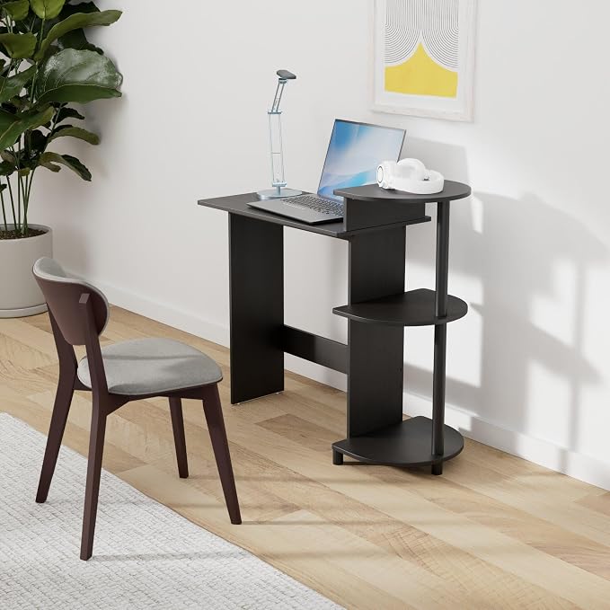 Furinno COMPACT Desk, 28.5" Wide Gaming Desk with Shelves, Computer Desk with Book Shelf, Office Desk for Home Office, Study Room, Dorm, Bedroom, Americano - Image 2