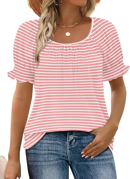 WIHOLL Womens Short Sleeve Square Neck Summer Tops Dressy Casual Blouses Trendy Clothes 2026 by WIHOLL