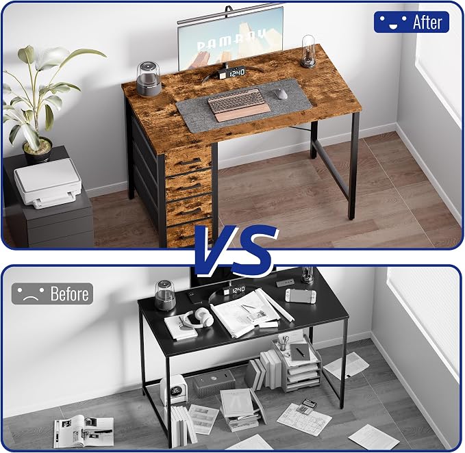 Pamray 32 Inch Computer Desk with 4 Drawers Small Office Desk for Home Bedroom Study Writing Simple Modern Computer Table Vintage - Image 5