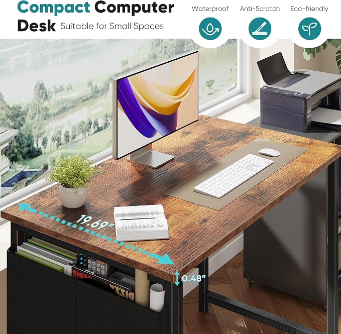 OLIXIS Small Computer Desk, 40 Inch Gaming Desks for Home Office | Writing Study Craft Work Table, Computer Workstation for Bedroom Small Spaces with Storage Bag, Rustic Brown - Image 6