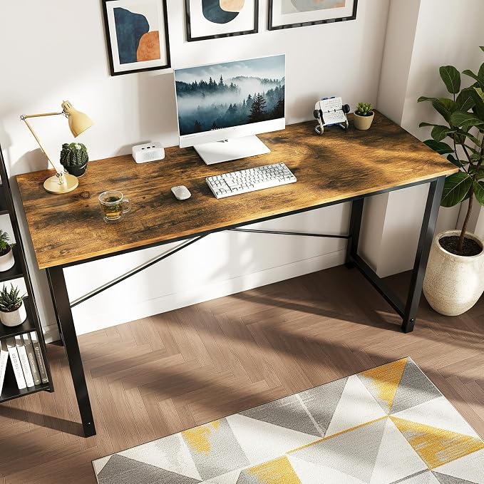 Sweetcrispy 32-Inch Small Computer Desk for Bedroom, Brown | Gaming Writing Work and Study Desk for Home Office, Sturdy Metal Frame and Compact Modern Design with X-Shaped - Image 4