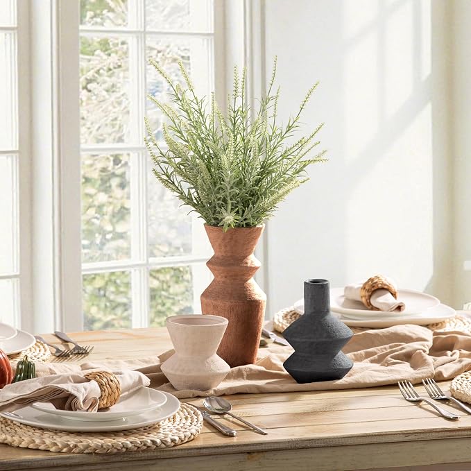 Ceramic Vase Home Table Decor - Flower Vase Set of 3 Living Room Kitchen Decorations Farmhouse Modern Rustic Vases Decorative Centerpiece for Shelf Bedroom Office Bathroom Dining Coffee Desk - Image 6