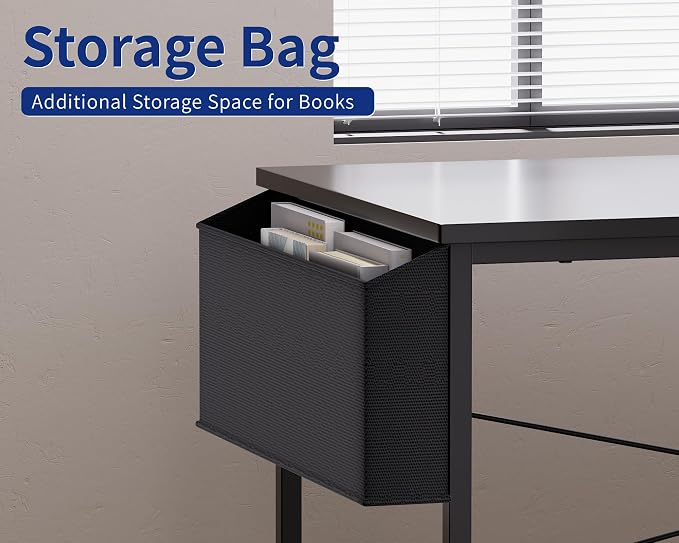 Pamray 64.5 Inch Reversible L Shaped Gaming Desk Large Corner Computer Desk with Storage Bag Home Office Table for Writing Study Black - Image 6