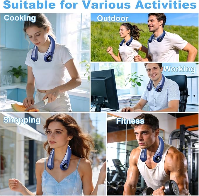 Portable Neck Fan Rechargeable - [with LED Display] 5 Speeds, 5000 mAh Battery Operated Wearable Personal Cooling Bladeless Fan for Outdoor Travel, Gifts for Men Women Kids,Dark Blue - Image 8