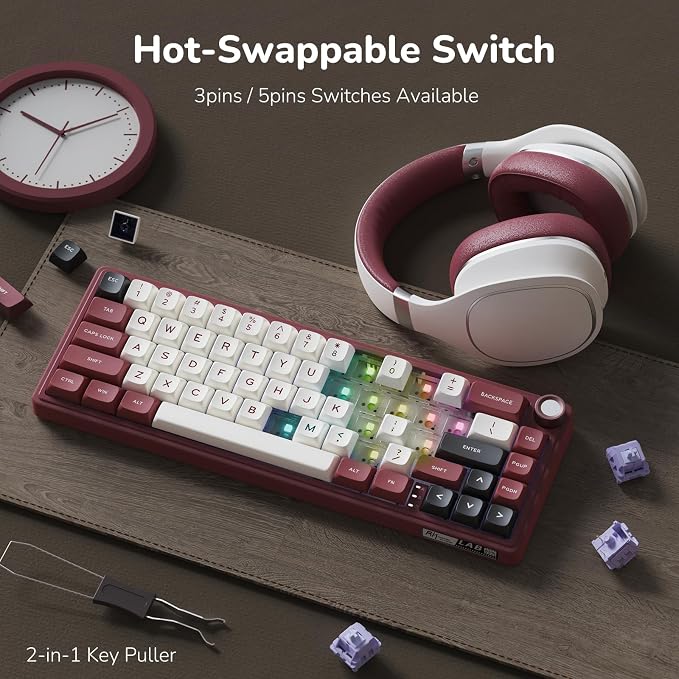 RK ROYAL KLUDGE R65 Wired Mechanical Keyboard with Volume Knob, 60% Percent RGB Backlit Gaming Keyboard Gasket Mount with PBT Keycaps, MDA Profile, QMK/VIA, 66 Keys Hot Swappable Light Switch, Red - Image 5