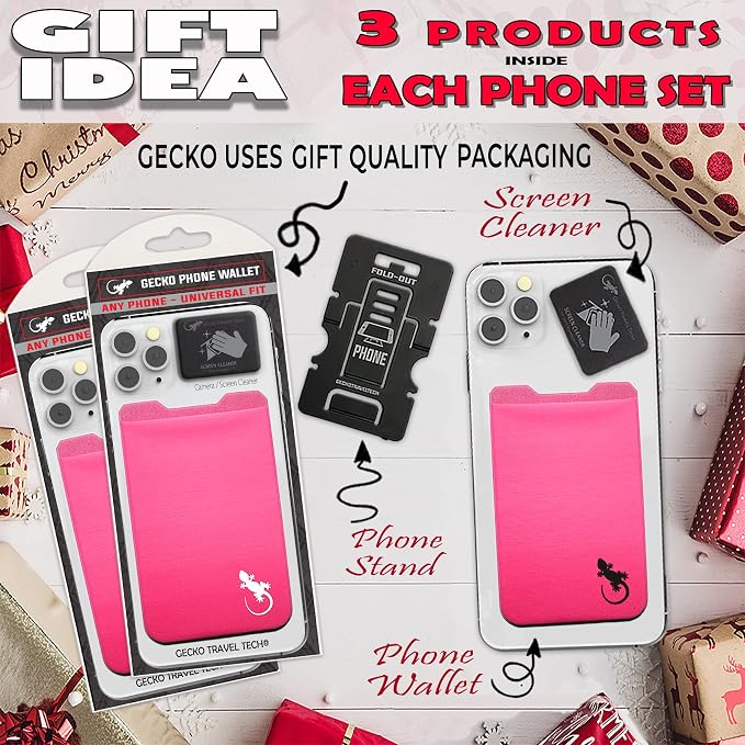 Phone Wallet - Adhesive Card Holder - Cell Phone Pouch - Stick on Lycra Pocket by Gecko - Carry Credit Cards and Cash - Image 3