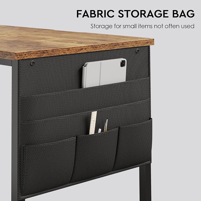 Maihail Small Desk with Drawers, Office Desk with Storage Shelves, Brown | 40 Inch Desktop, Metal Frame, 3 Fabric Drawers, Storage Shelves, Computer & Writing Desk, Office Gaming Workstation - Image 7