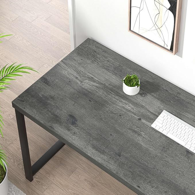 EXCEFUR Industrial Computer Desk, Home Office Desk with Storage Shelves, Wood Study Writing Table for Bedroom, Living Room, Grey, 53 Inch - Image 4