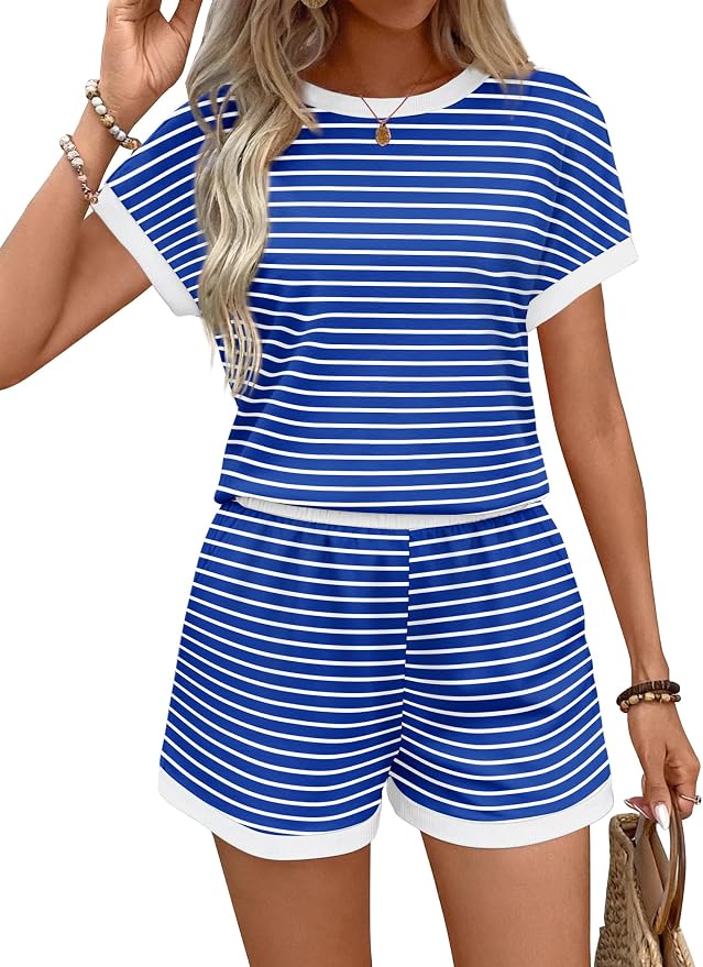 WIHOLL Two Piece Sets for Women Summer Lounge Short Sets Cap Sleeve Crew Neck Sweatsuit with Pocket XS-2XL - Image 3
